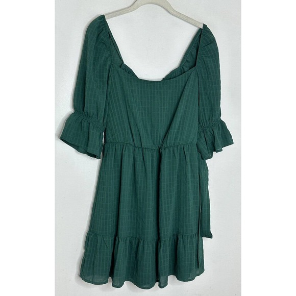 SPEECHLESS Green Half Sleeve Square Neck Mini Party Baby Doll Dress Sz M New - Picture 2 of 7